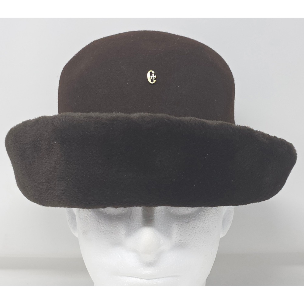 Conte of Florence Wool Womens Bowler Hat 7 1/4 Brown Made in Italy Faux Fur Brim